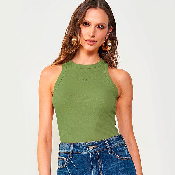 Regata Canelada Colcci Slim Pr26 Verde Yuca Feminino