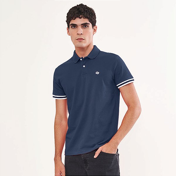 Camisa Polo Colcci Faixas Pr26 Marinho Masculino