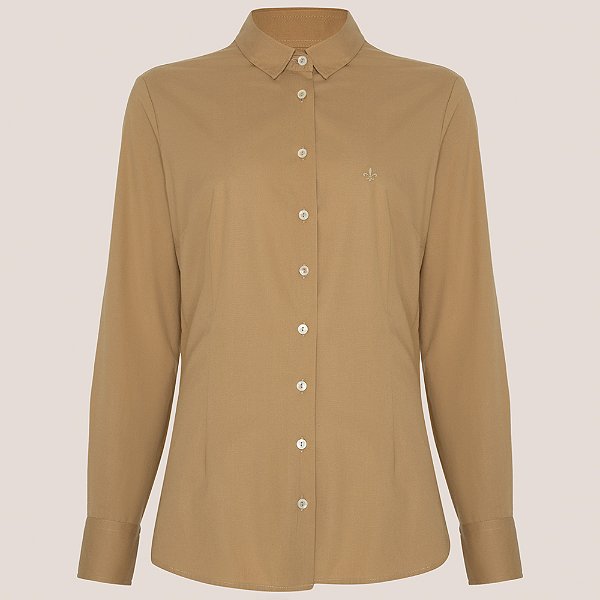Camisa Dudalina Slim Tricoline Stretch Pr26 Bege Feminino