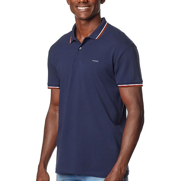 Camisa Polo Colcci 3 Listras Pr26 Marinho Masculino