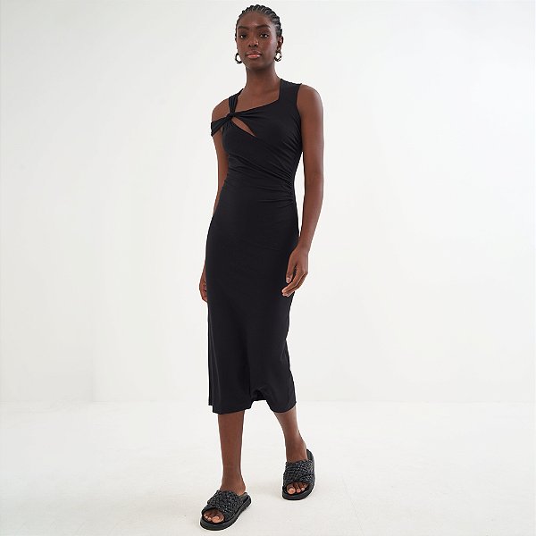 Vestido Super Mid Colcci Alça Laço Pr26 Preto Feminino