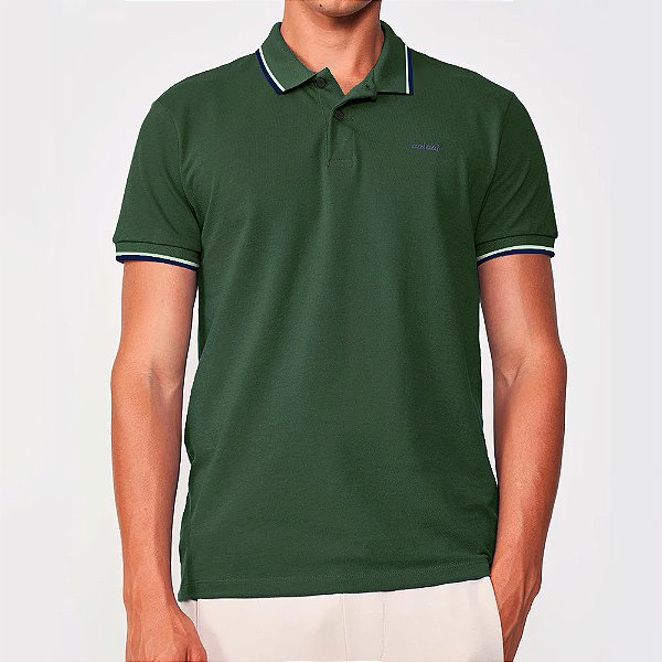 Camisa Polo Colcci 2 Listras Pr26 Verde Rosewood Masculino