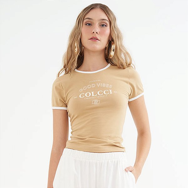 Camiseta Colcci Good Vibes Pr26 Bege Flavo Feminino