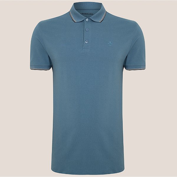 Camisa Polo Dudalina Frisos Pr26 Azul Masculino