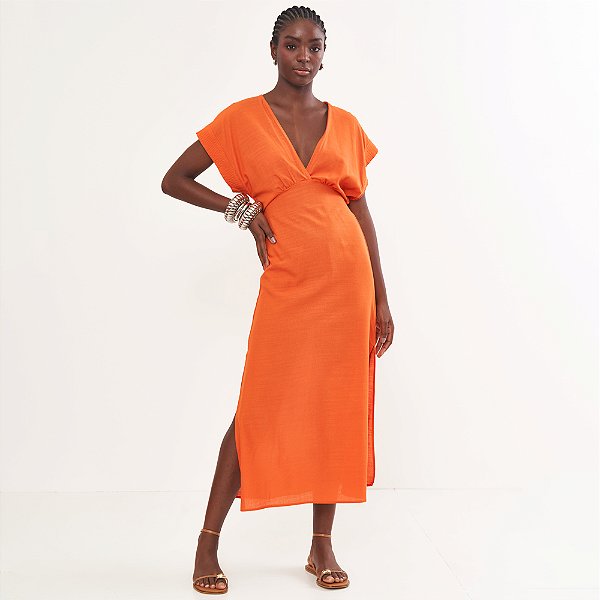 Vestido Super Mid Colcci Decote Pr26 Laranja Feminino