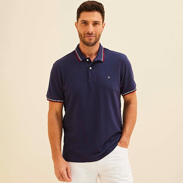 Camisa Polo Forum Faixas Ve26 Marinho Masculino