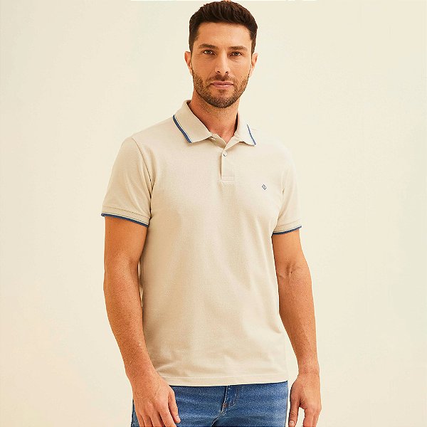 Camisa Polo Forum Triple Line Ve26 Bege Masculino