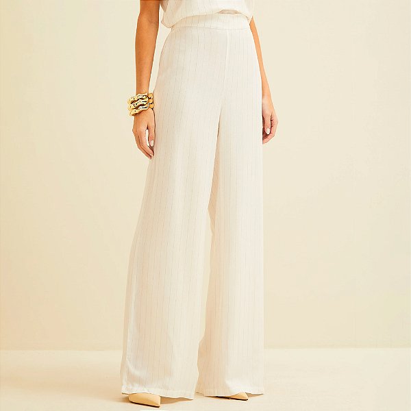 Calça Forum Listrada Metalizada Ve26 Off White Feminino
