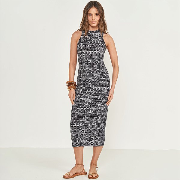 Vestido Mid Colcci Canelado Logo Ve26 Preto Feminino