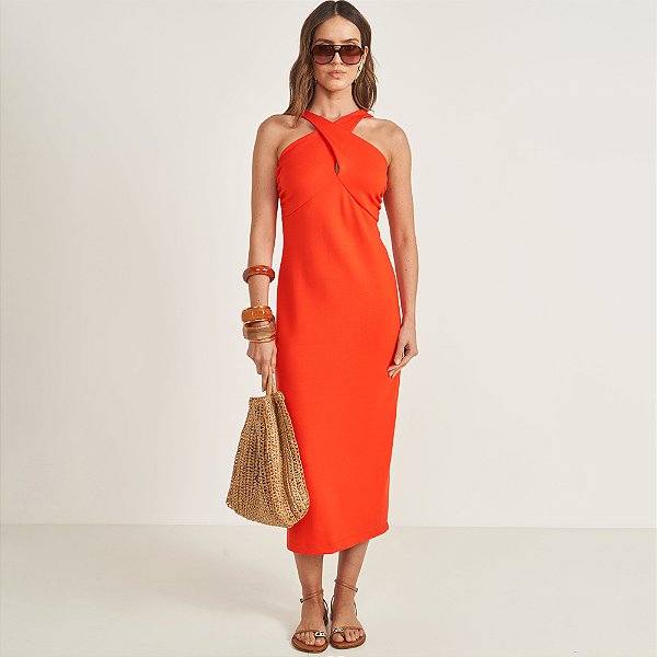 Vestido Mid Colcci Cross Ve26 Vermelho Feminino