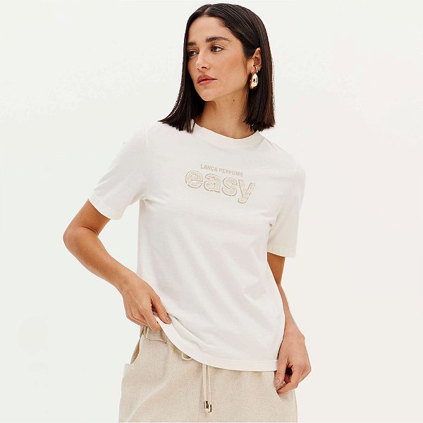 Camiseta Easy Lança Perfume Bordado Ve26 Off White Feminino