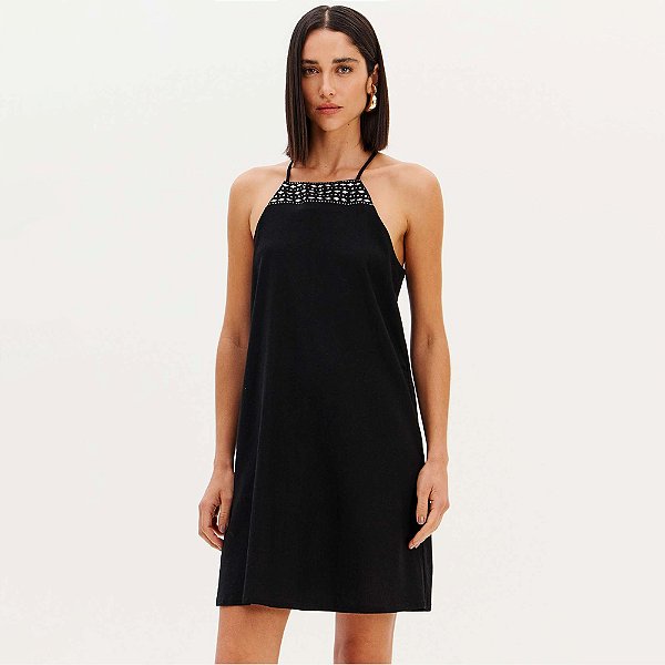 Vestido Curto Easy Lança Perfume Linho Ve26 Preto Feminino