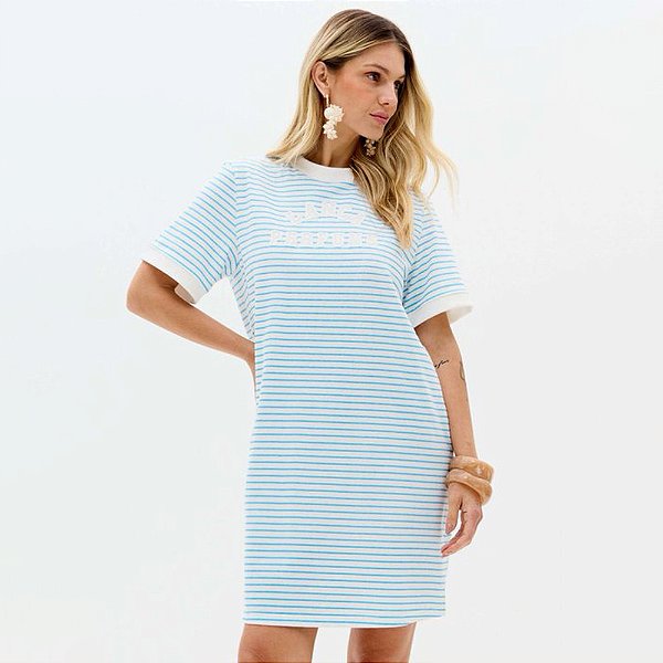 Vestido Curto Lança Perfume Listrado Ve26 Off White Feminino