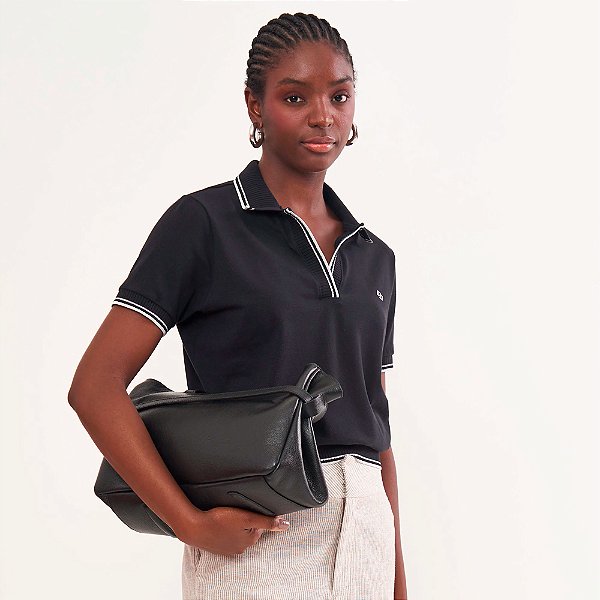 Camisa Polo Colcci Iconic Listras Pr26 Preto Feminino
