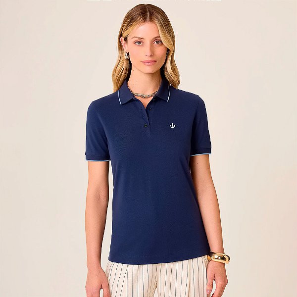 Camisa Polo Dudalina Isis Pr26 Azul Feminino