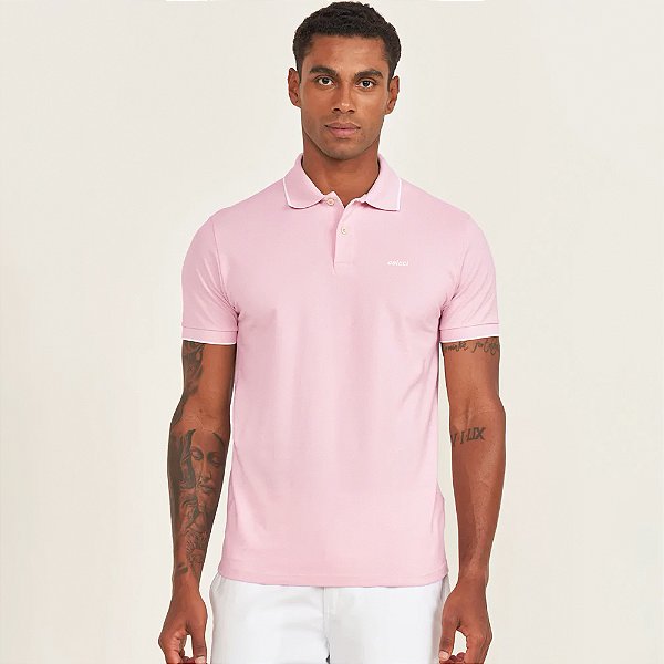 Camisa Polo Colcci Listra Pr26 Rosa Elle Masculino