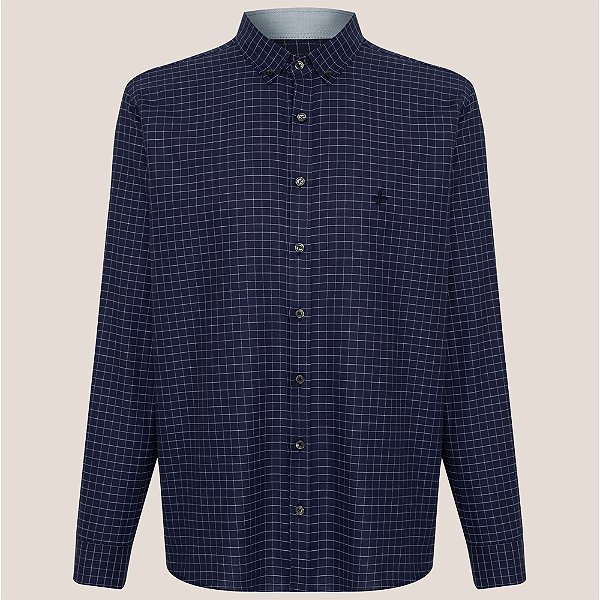 Camisa Dudalina Comfort Oxford Xadrez Ve26 Marinho Masculino