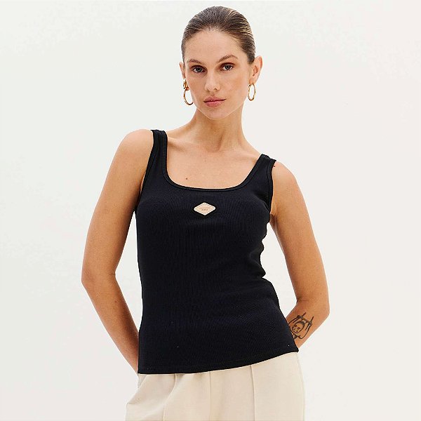 Regata Easy Lança Perfume Canelada Basic Ve26 Preto Feminino