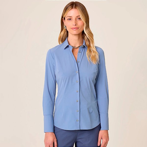 Camisa Slim Dudalina Tech Lisa Ve26 Azul Feminino