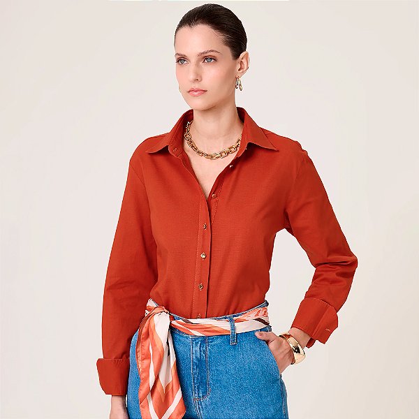 Camisa Dudalina Relaxed Lisa Ve26 Marrom Feminino
