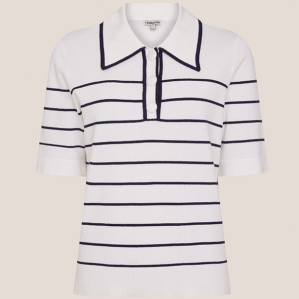 Camisa Polo Dudalina Tricot Talita Ve26 Off White Feminino
