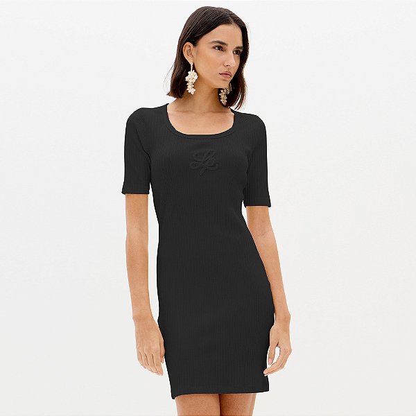 Vestido Curto Lança Perfume Canelado Ve26 Preto Feminino
