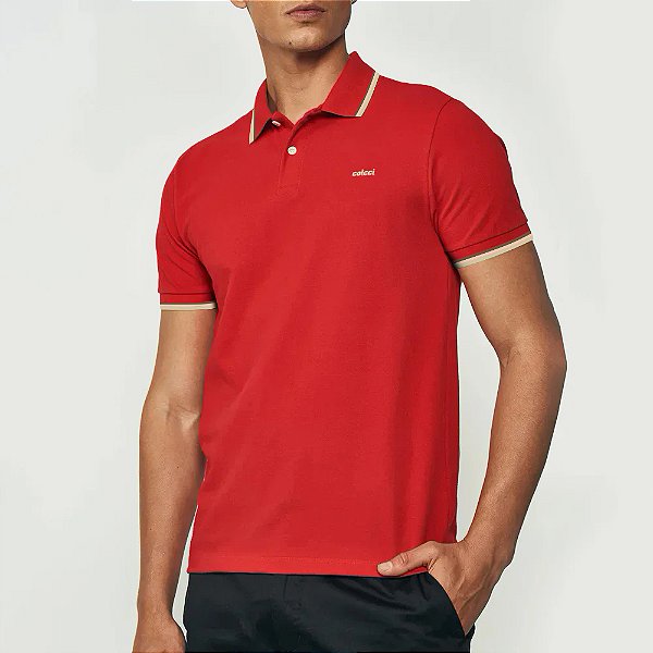 Camisa Polo Colcci Triple Line Ve26 Vermelho Masculino