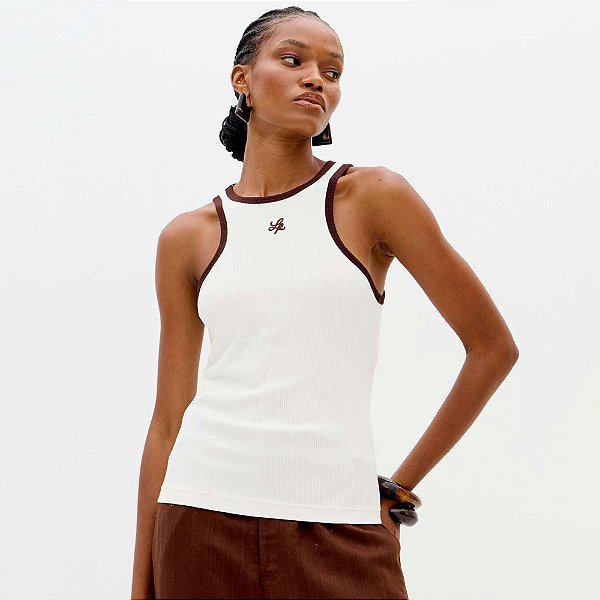 Regata Lança Perfume Canelada Bordad Ve26 Off White Feminino
