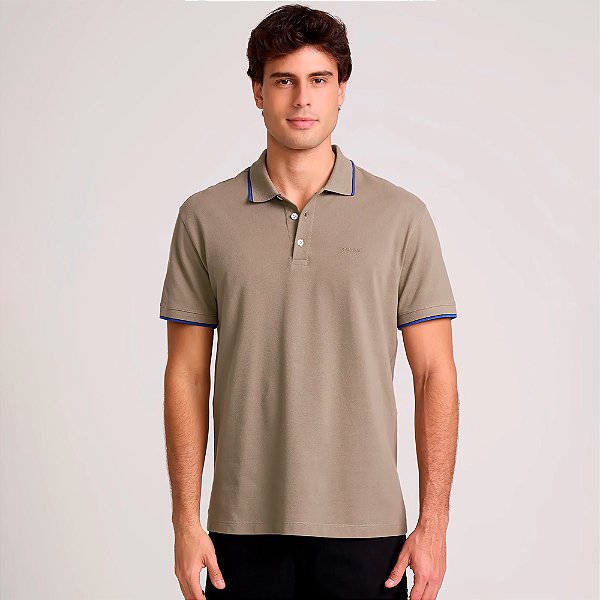 Camisa Polo John John Regular 2 Lines Ve26 Bege Masculino