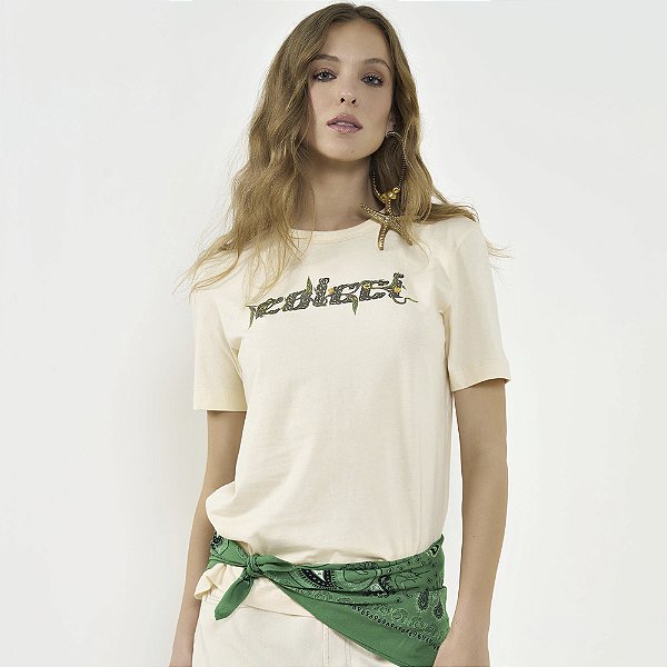 Camiseta Colcci Leaves Av26 Bege Feminino