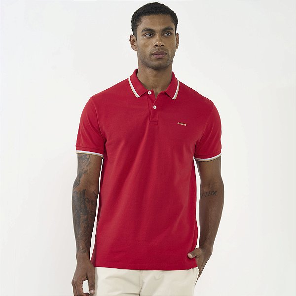 Camisa Polo Colcci 3 Listras Av26 Vermelho Masculino