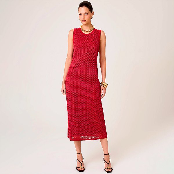 Vestido Dudalina Regata Texture Ve26 Vermelho Feminino