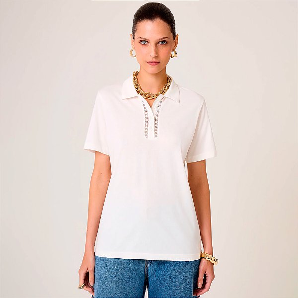 Camisa Polo Dudalina Mariana Ve26 Off White Feminino