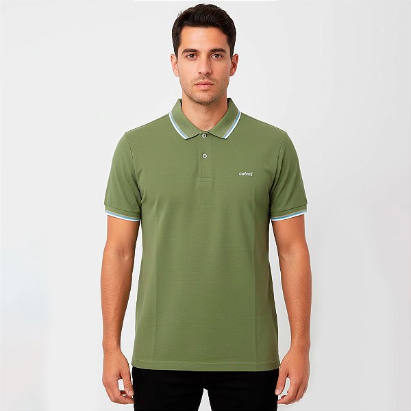 Camisa Polo Colcci 3 Listras Av26 Verde Masculino