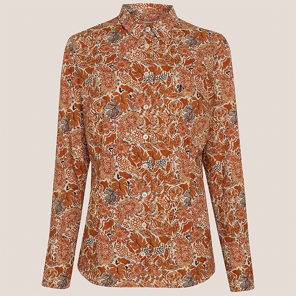 Camisa Slim Dudalina Floral Aquarela Ve26 Marrom Feminino