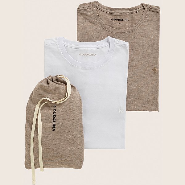 Kit Camisetas Dudalina Ve26 Bege e Branco Masculino