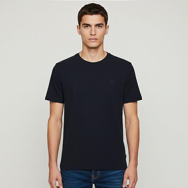Camiseta Dudalina Malha Geométrica Ve26 Marinho Masculino