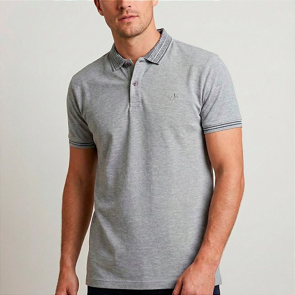 Camisa Polo Dudalina Piquet Jacquard Pr26 Cinza Masculino
