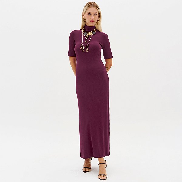 Vestido Super Mid Lança Perfume Canelado Ou26 Bordô Feminino