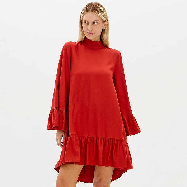 Vestido Curto Lança Perfume Manga Ou26 Vermelho Feminino