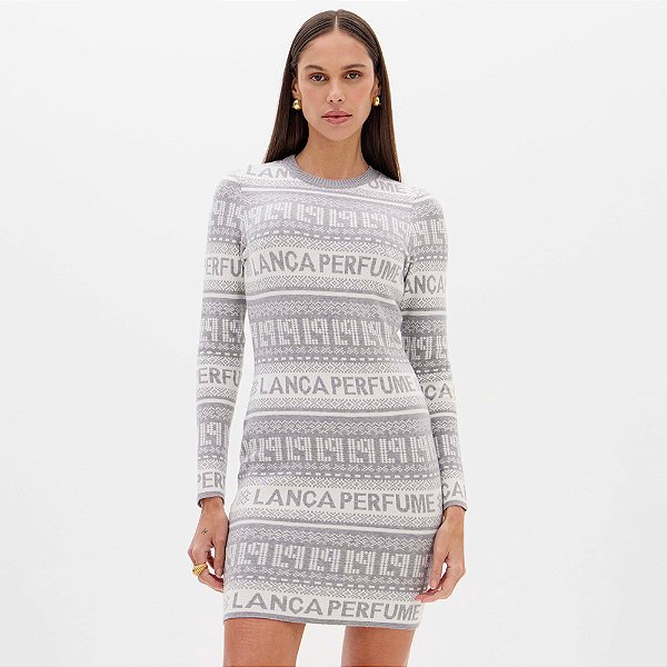 Vestido Curto Lança Perfume Tricot Sign Ou26 Cinza Feminino