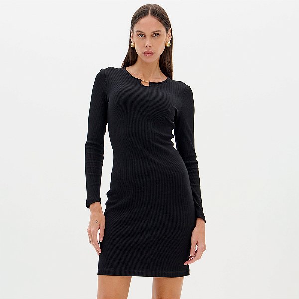 Vestido Curto Lança Perfume Manga Longa Ou26 Preto Feminino