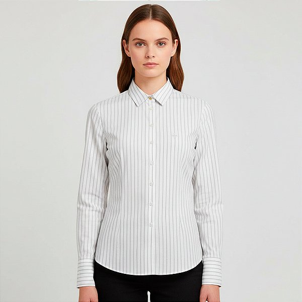 Camisa Dudalina Slim Fit Listrada Ou26 Branco Feminino
