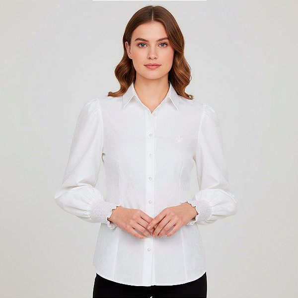 Camisa Dudalina Slim Jacquard Ou26 Off White Feminino