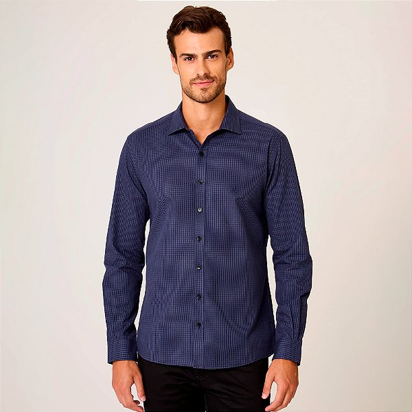 Camisa Dudalina Slim Xadrez Ou26 Marinho Masculino