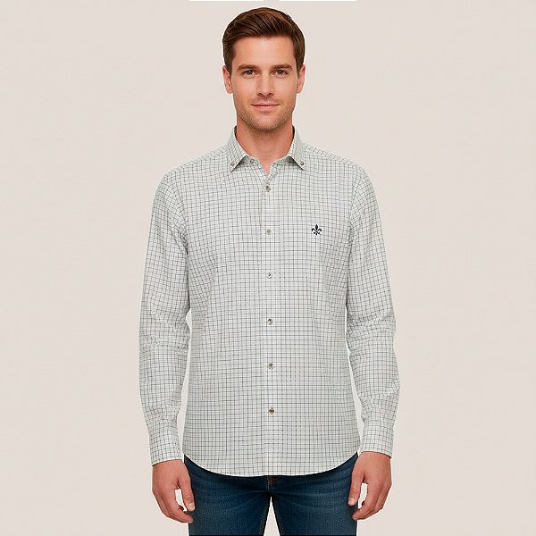 Camisa Dudalina Slim Oxford Xadrez Ou26 Branco Masculino