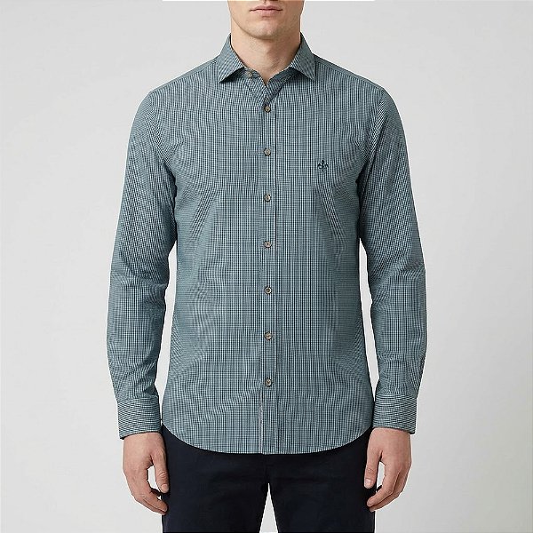 Camisa Dudalina Milano Micro Vichy Ou26 Verde Masculino