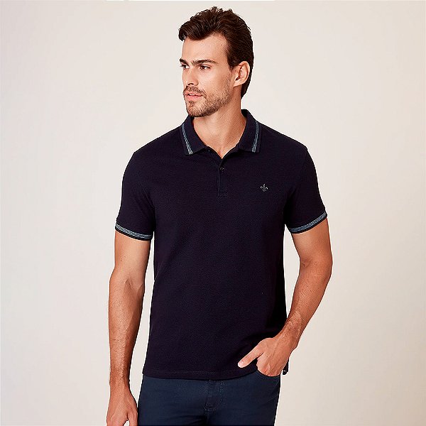 Camisa Polo Dudalina Favo Textura Ou26 Marinho Masculino