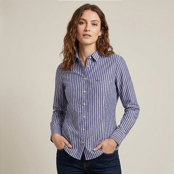 Camisa Dudalina Slim Ft Listrado Manuela Ou26 Azul Feminino