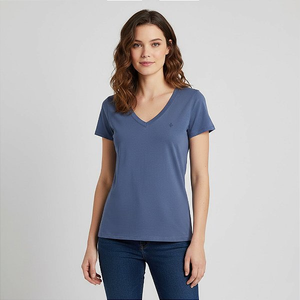 Blusa Dudalina Dec V Pima Touch Ou26 Azul Feminino